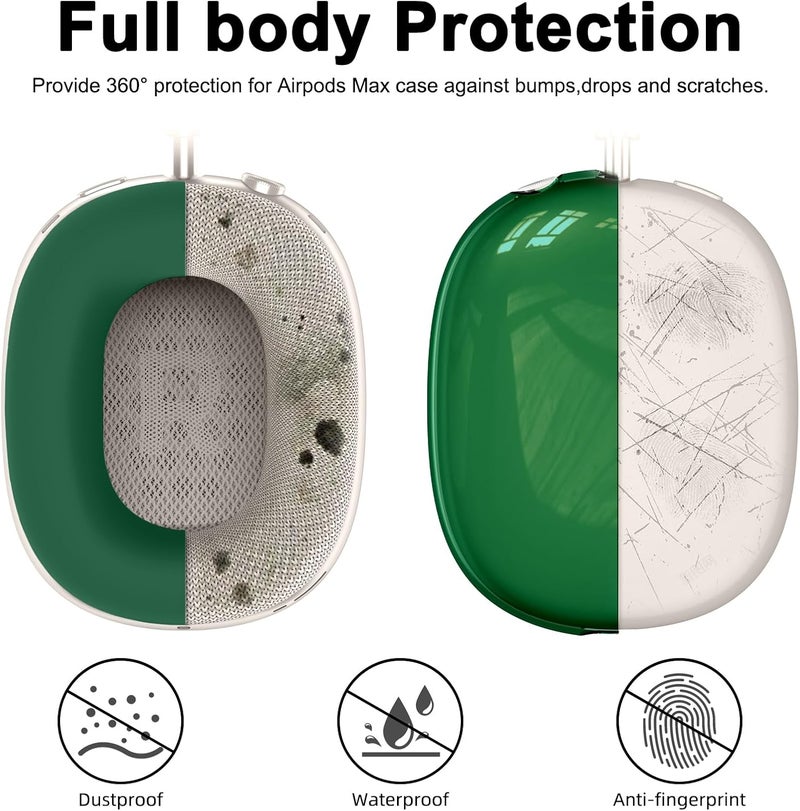 MINDRESY [4 in 1] Silicone Case Cover for AirPods Max,Clear Soft TPU Ear Cups Cover/Ear Pad Case/Headband Covers for AirPods Max (2024/2020),Transparent Accessories for Apple AirPod Max (USB-C),Dark Green - Image 3